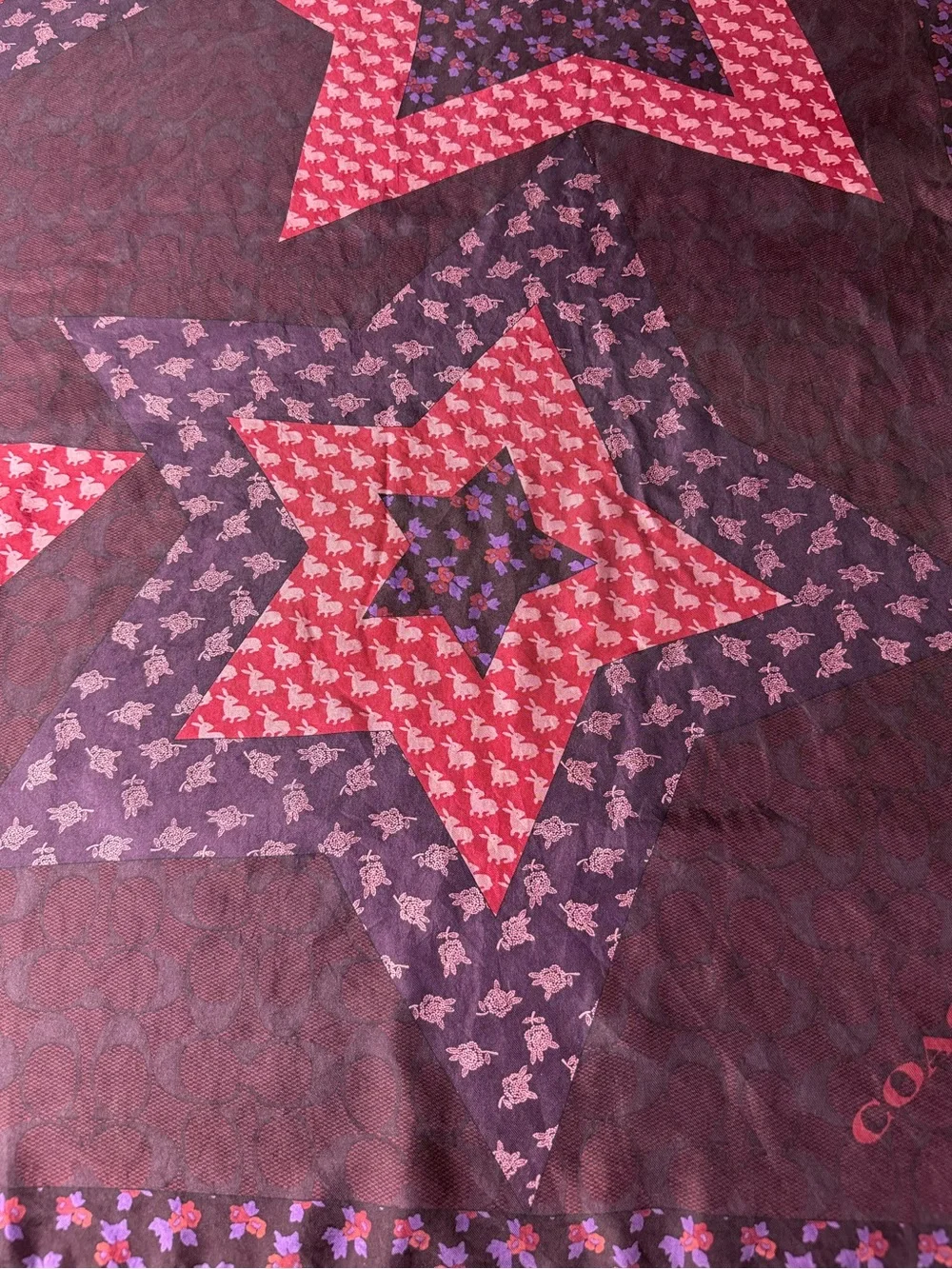 VERY RARE COACH SIGNATURE LUCKY STAR PATCHWORK SILK SQUARE XLARGE SCARF